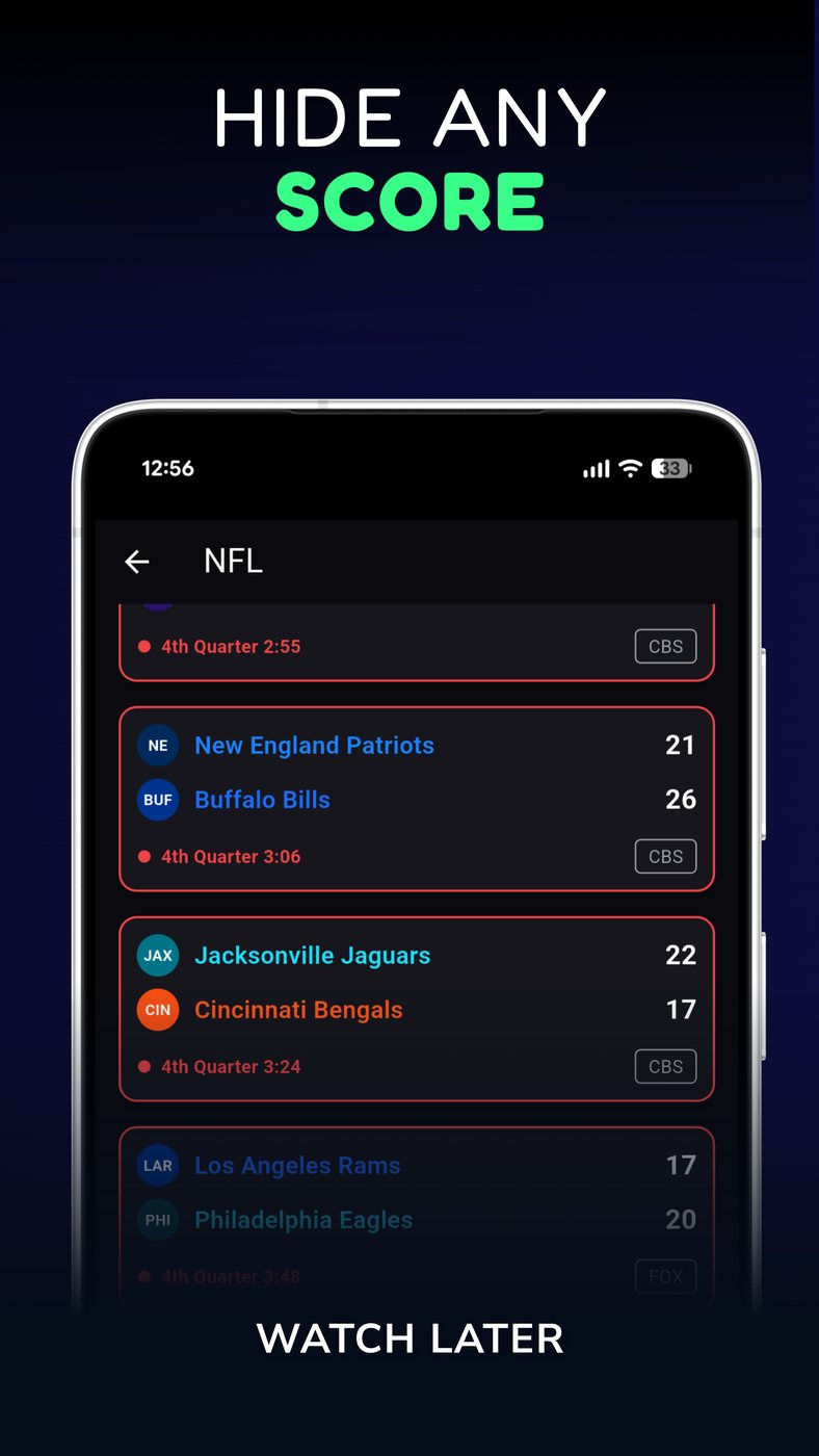 Hide any score and watch later.